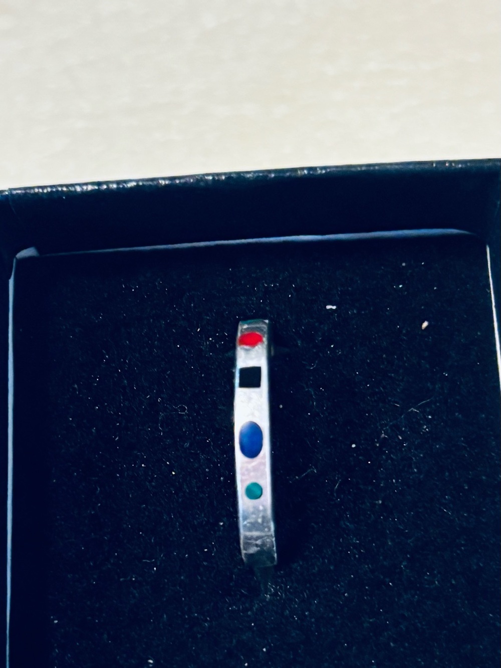 Sterling Silver Ring with Black and Red Accent Dots - Picture 2 of 5